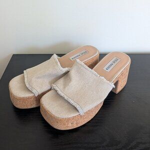 Slip On Sandals Steve Madden Canary Platform Sandal Cream Cork Wedges 7.5M